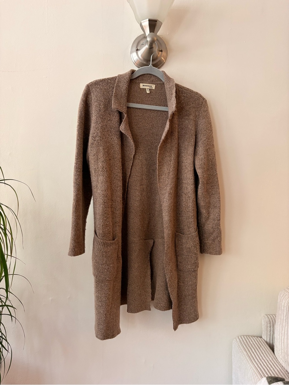 Monteau Brown Open-Front Relaxed Cardigan